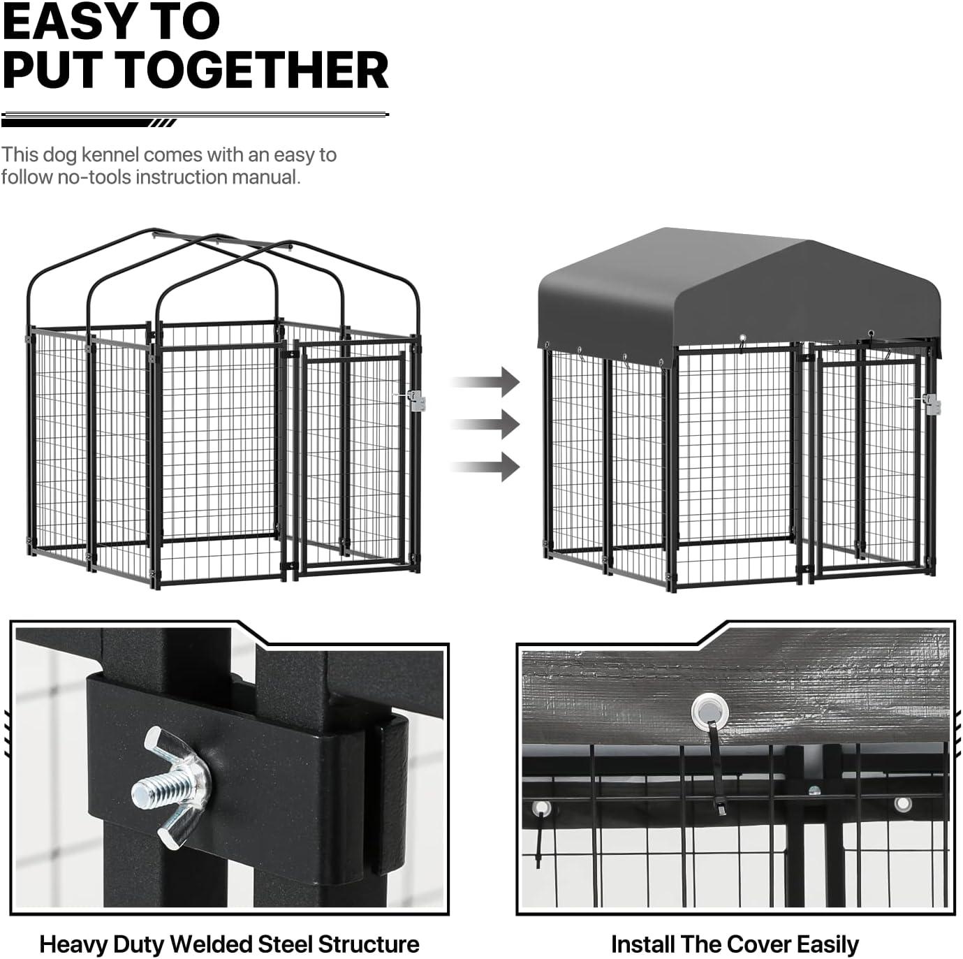 MoNiBloom 4ft x 4.25ft x 4.5ft Outdoor Dog Kennel with UV Protection Waterproof Cover, Dog Playpen Enclosure