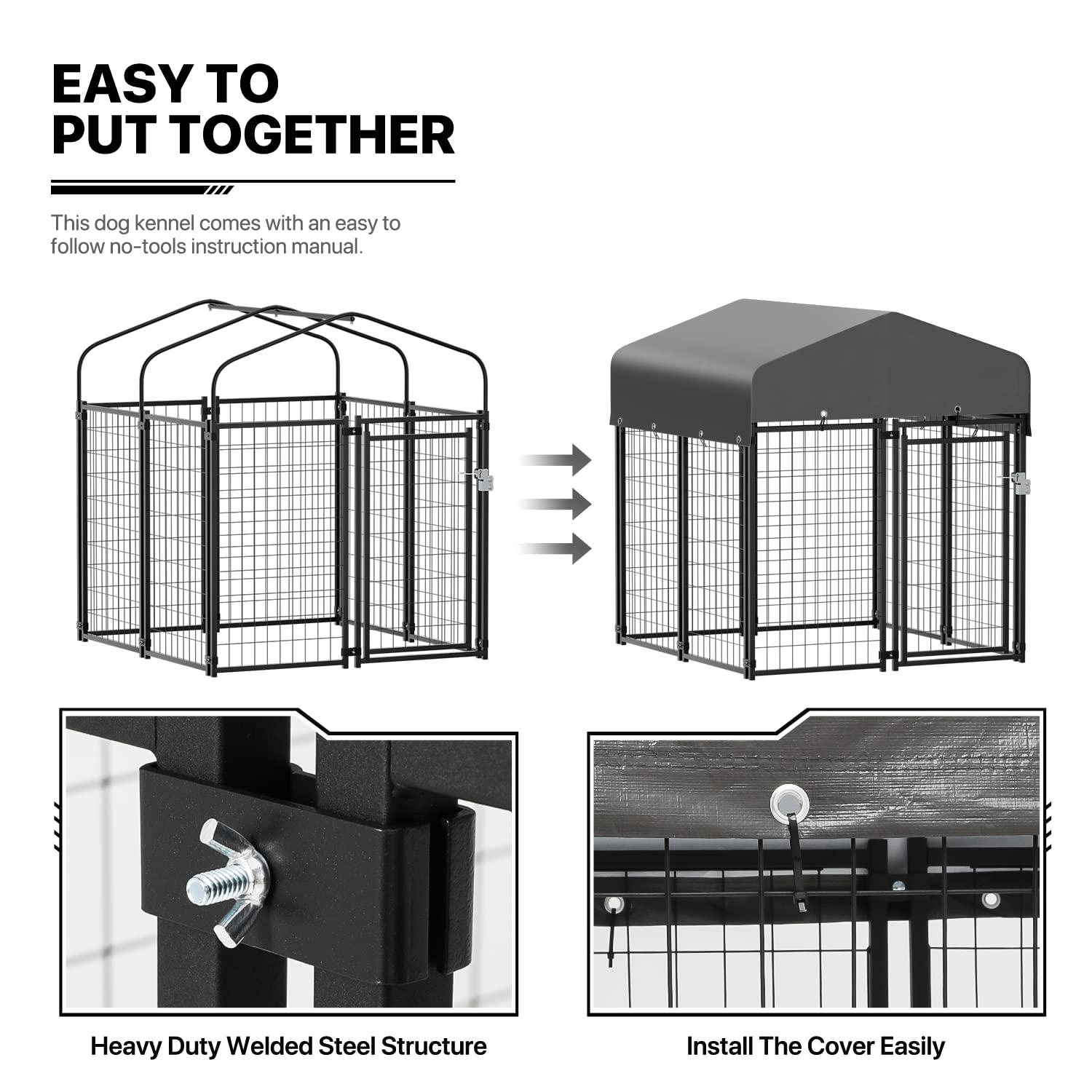 MoNiBloom 4ft x 4.25ft x 4.5ft Outdoor Dog Kennel with UV Protection Waterproof Cover, Dog Playpen Enclosure
