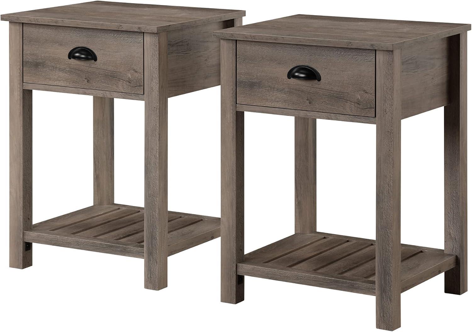 Country Farmhouse Single Drawer End Table Set in Gray Wash