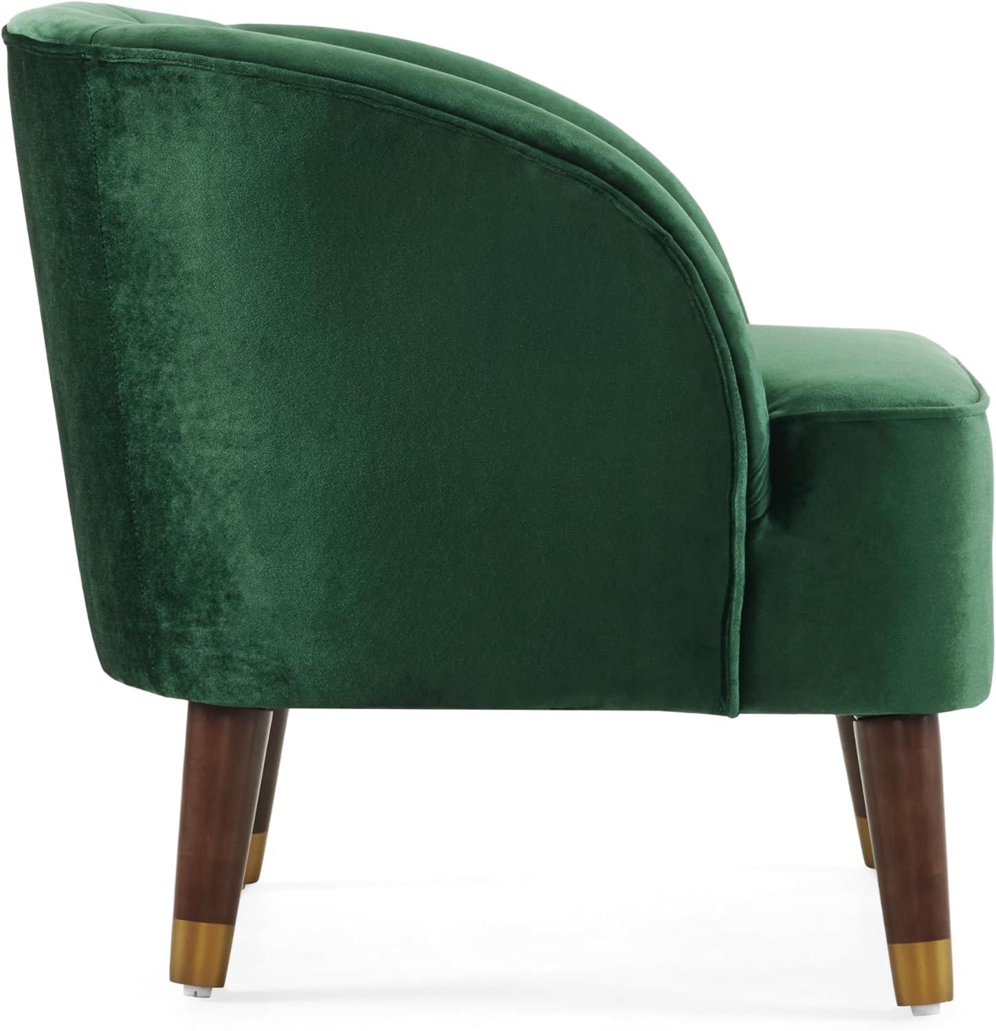 Emerald Green Velvet Barrel Accent Chair with Wood Legs