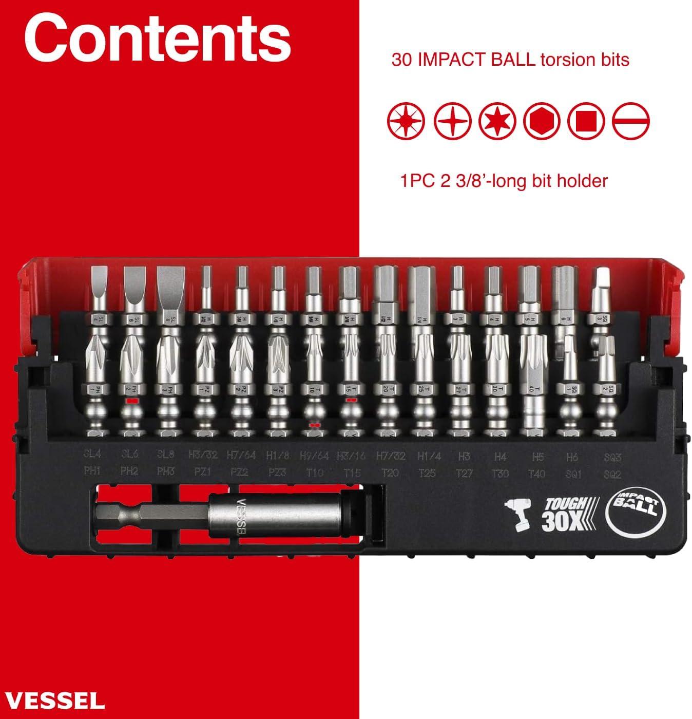 Vesseltools IB31P02U Vessel Impact Ball Torsion Bit 30+1 Pc. Set In Slide Case No.ib31p02u