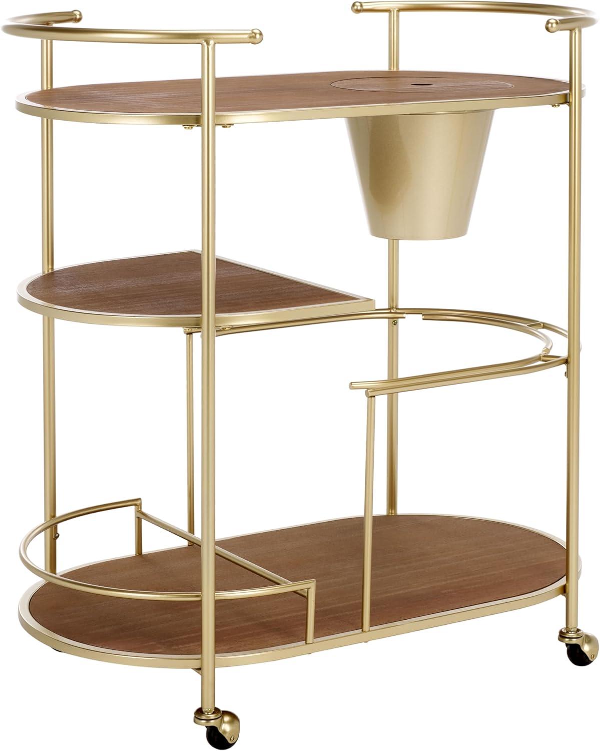Alora 2 Tier Bar Cart With Bucket - BCT2502A - Brushed Gold/Natural - Safavieh