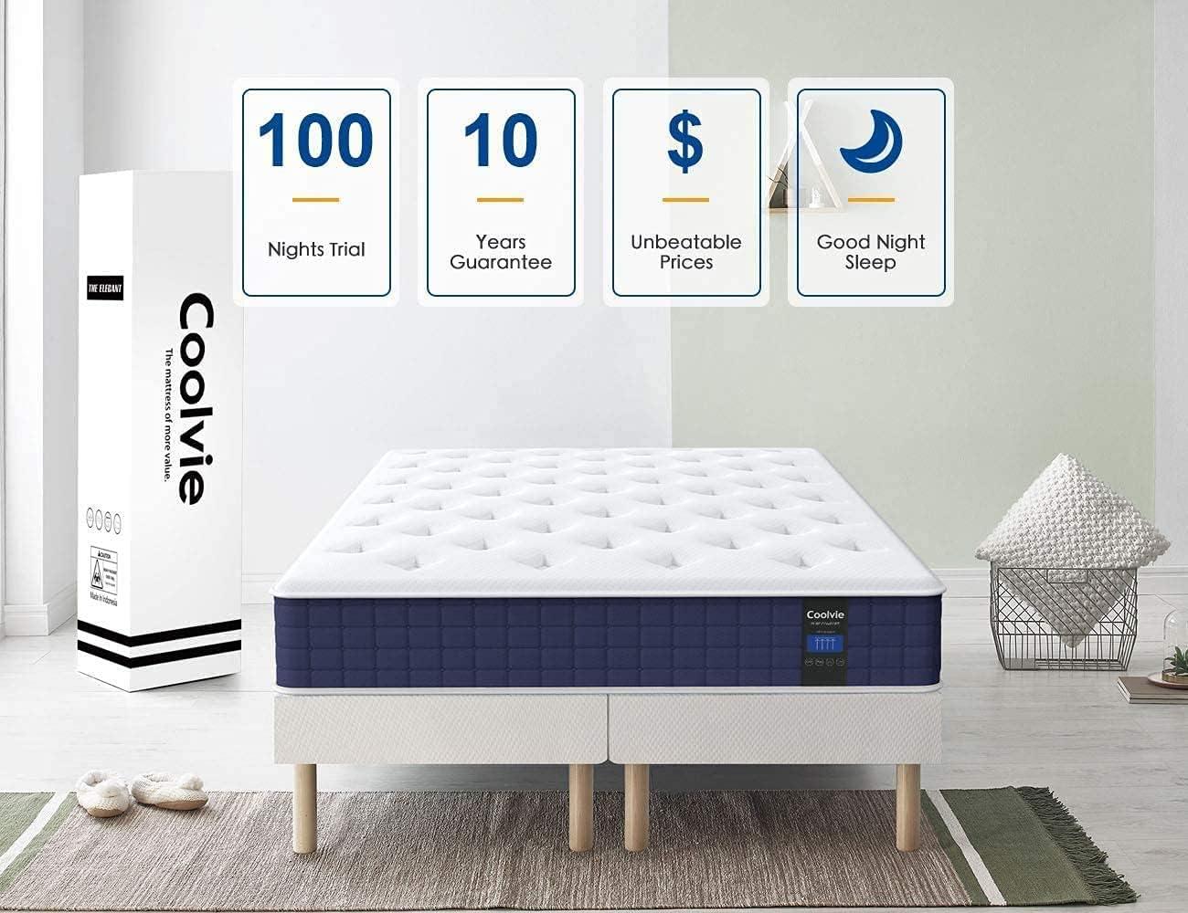 Twin XL Mattress, Coolvie 10 inch Hybrid Mattress in a Box, Medium Firm, Multiple sizes