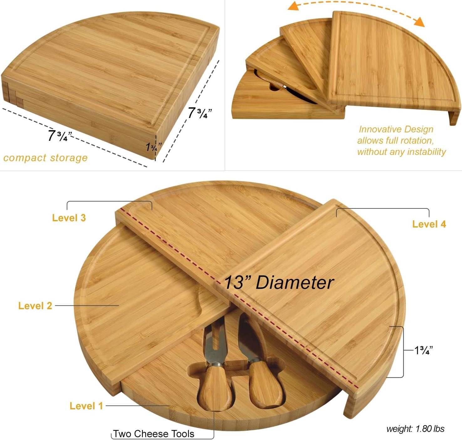 Transforming Bamboo Round Cheese Board Set with Tools