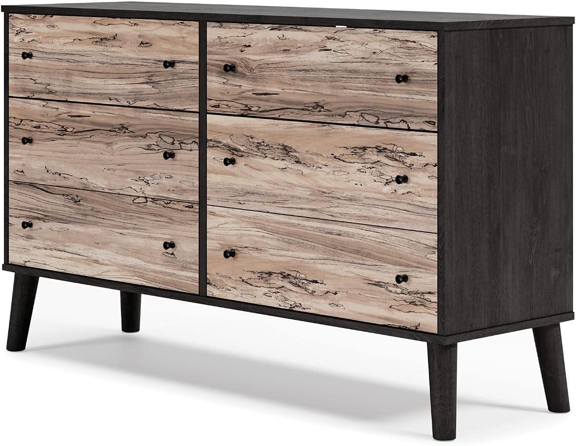 Two-Tone Black and Beige 6-Drawer Modern Dresser