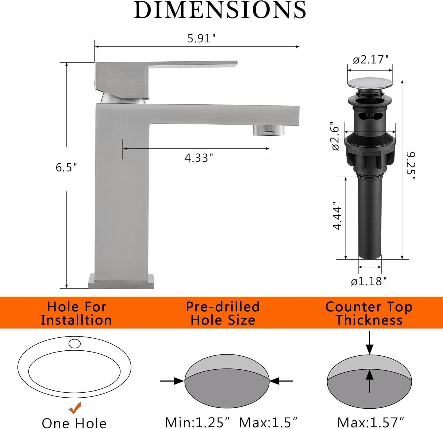 Brushed Nickel Single Handle High Arc Bathroom Faucet with Drain Kit