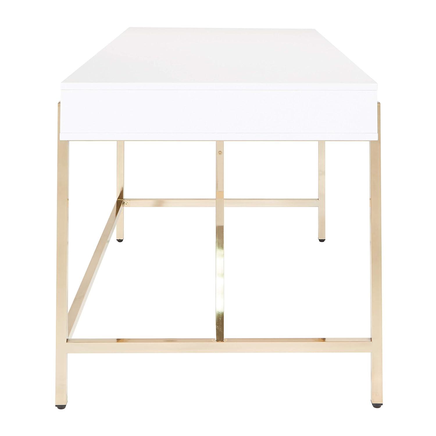 Broadway Desk with White Gloss and Gold Plated Finish