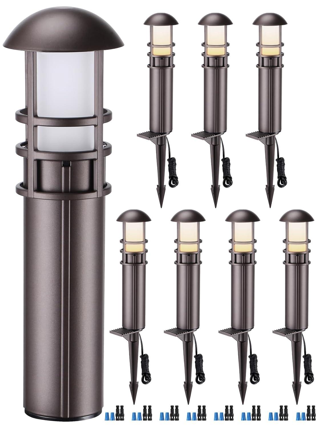 LEONLITE 8-Pack Low Voltage Landscape Lights Pathway, 3W 12V LED Path Lights, CRI90+, IP65 Waterproof Walkway Light, ETL Listed, Oil Rubbed Bronze Aluminum Housing, 3000K Warm White