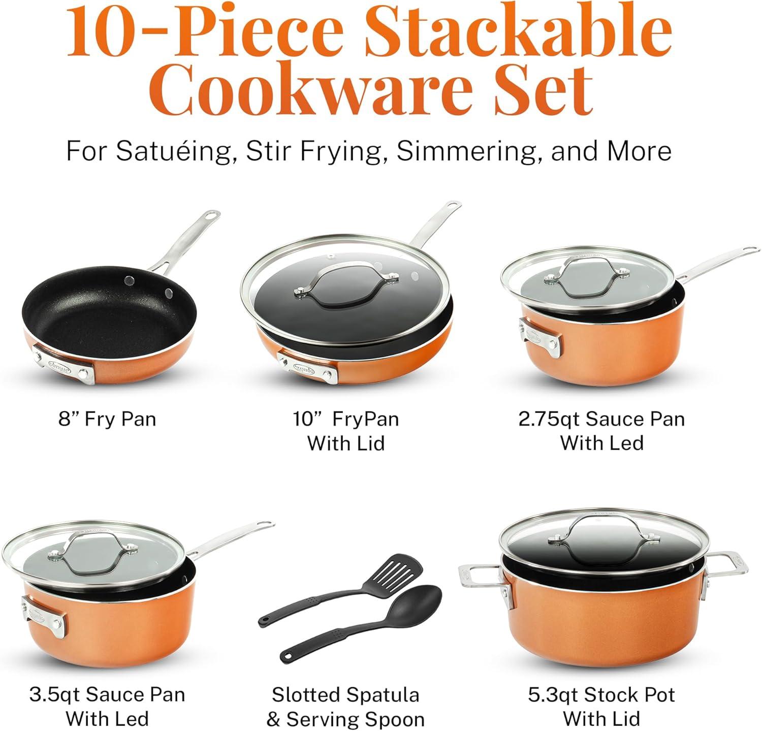 Copper and Stainless Steel 10-Piece Non-Stick Cookware Set