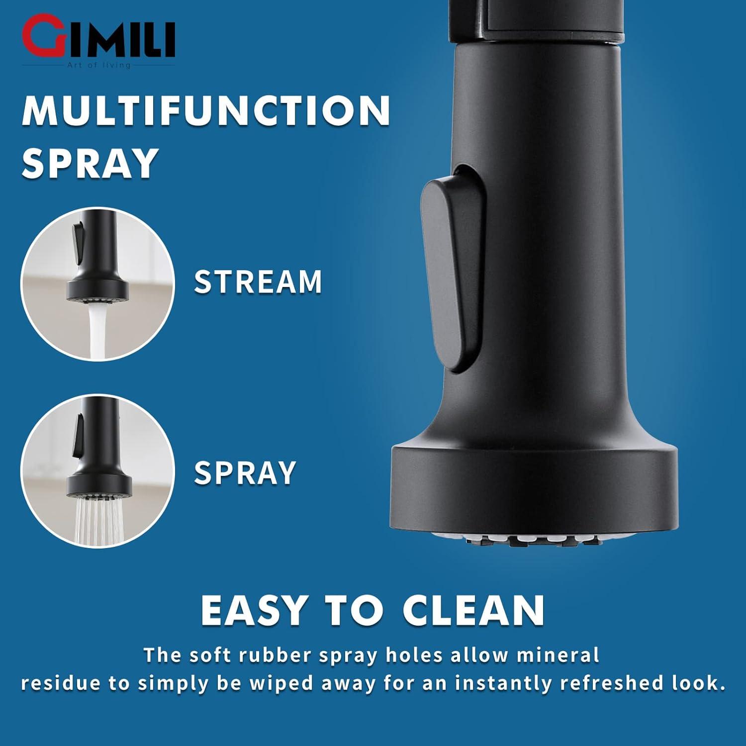 GIMILI Black and Gold Touchless Kitchen Faucet with Pull Down Sprayer Motion Sensor Smart Hands-Free Activated Single Hole Spring Faucet for Kitchen Sink