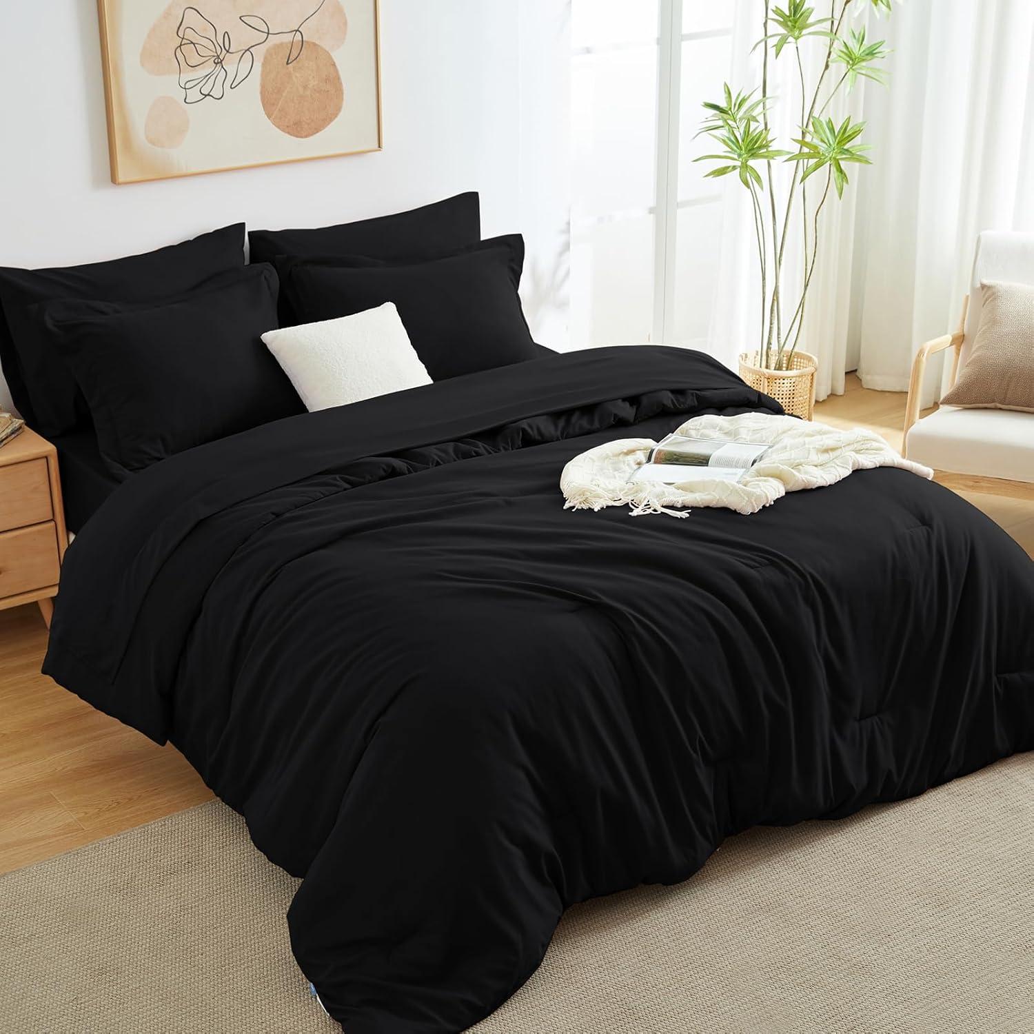 California King Black Microfiber Reversible Bed in a Bag Set