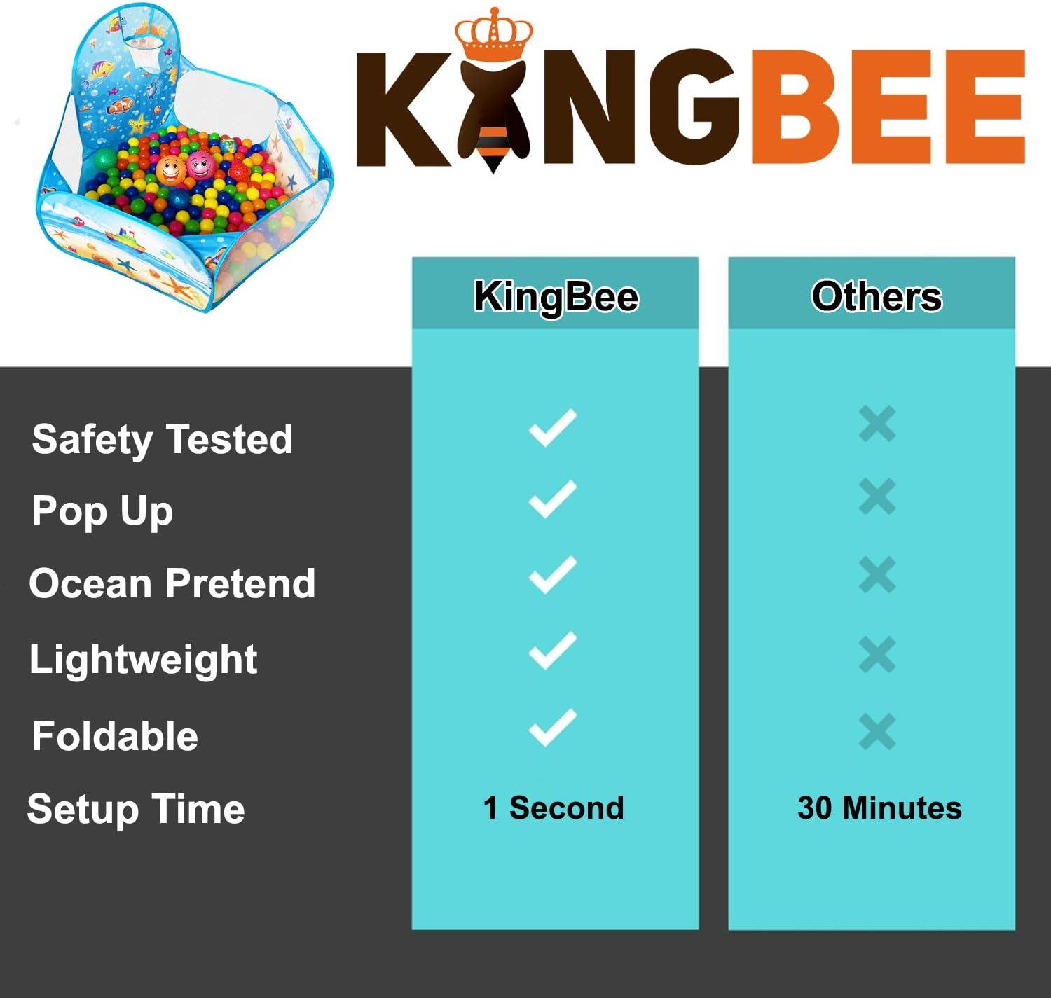 KingBee Ball Pit Pop Up Children Play Tent, Ocean Pool Baby Toddler Playpen with Basketball Hoop - Toys Gifts for Kids Girls Boys 6 Year Old - Balls Not Included (Blue)