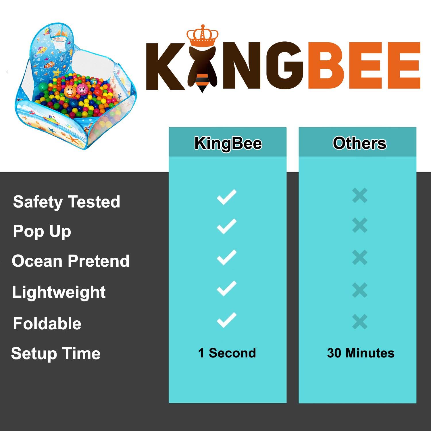 KingBee Ball Pit Pop Up Children Play Tent, Ocean Pool Baby Toddler Playpen with Basketball Hoop - Toys Gifts for Kids Girls Boys 6 Year Old - Balls Not Included (Blue)