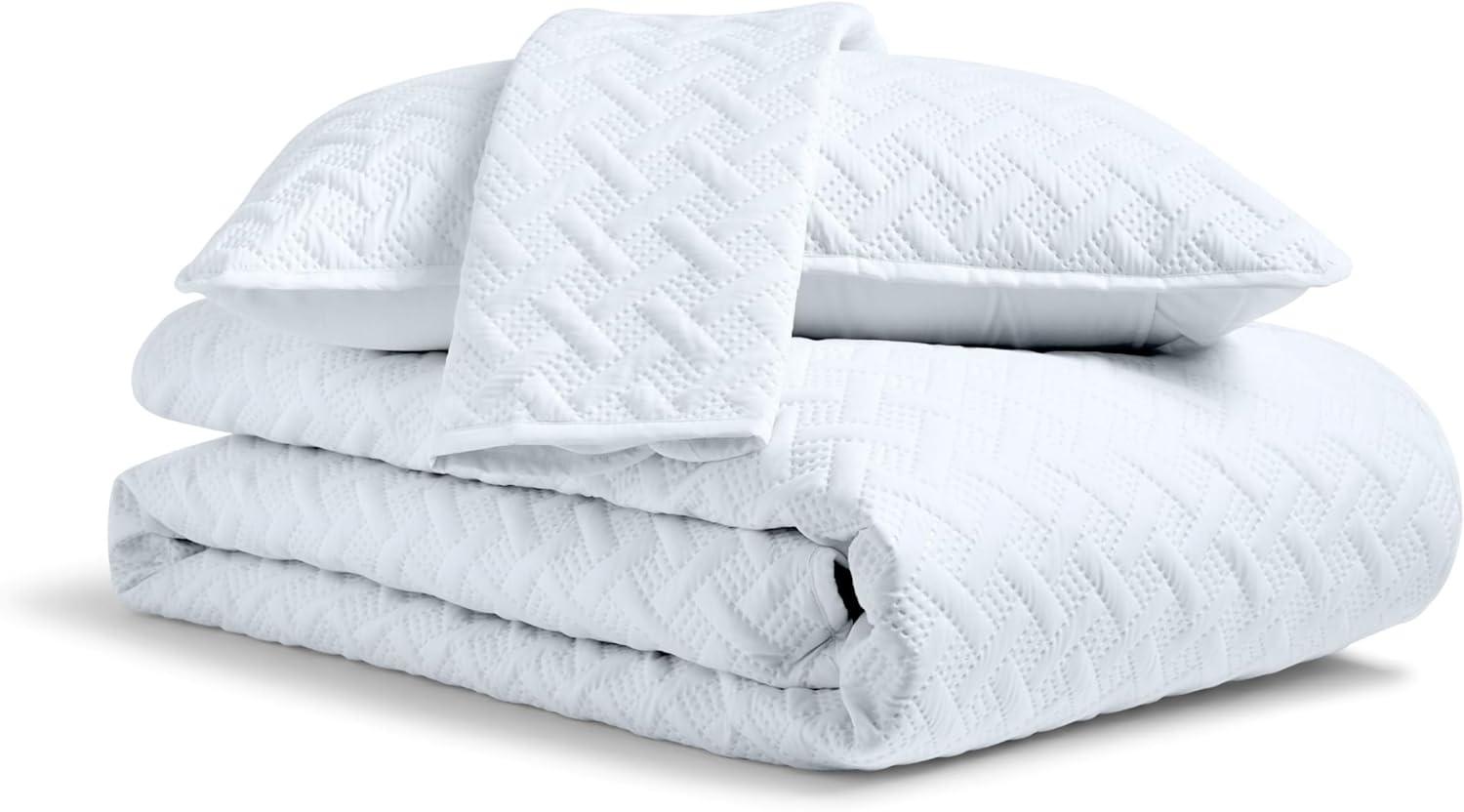 White Full Bamboo Rayon Blend 3-Piece Quilt Set