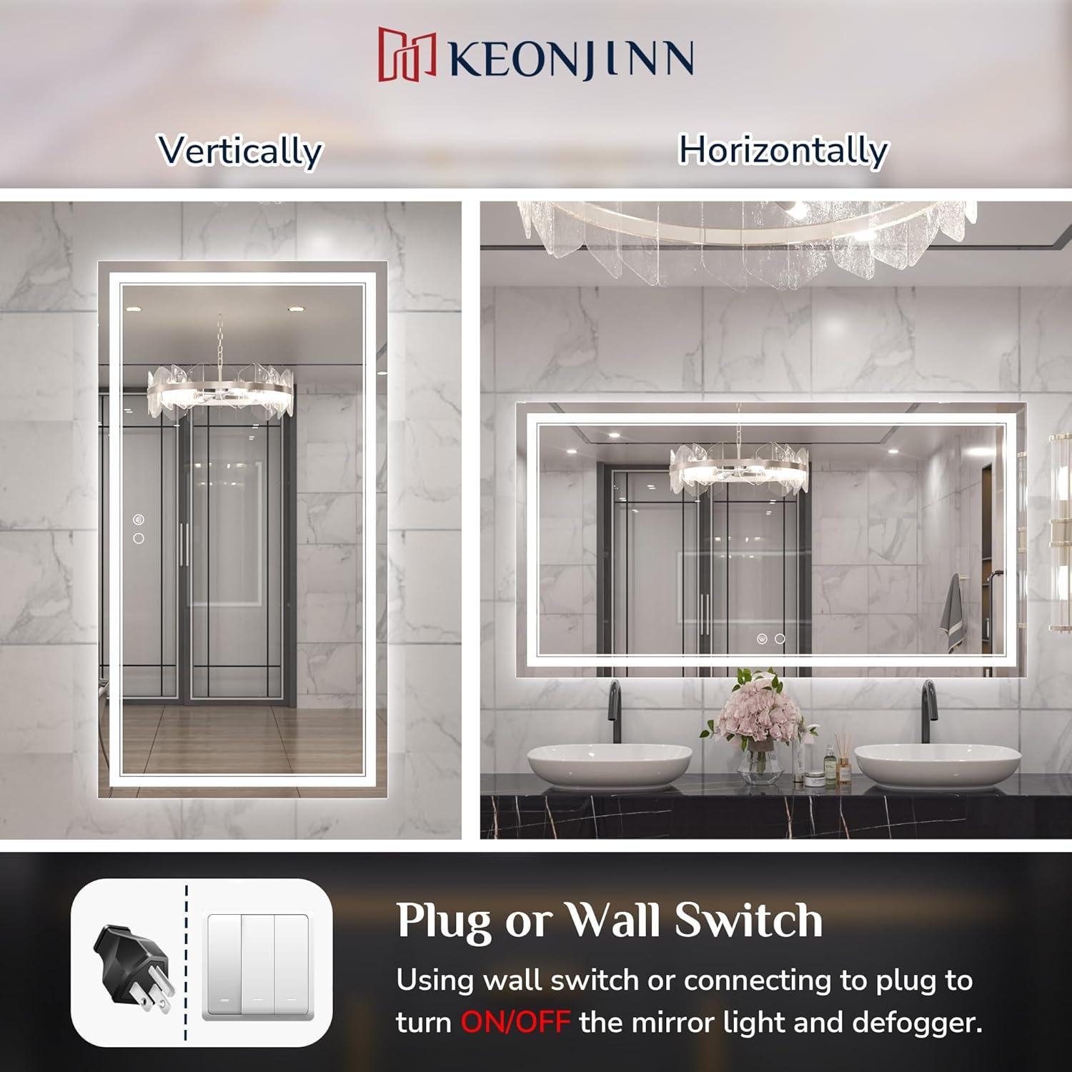Keonjinn 84 x 32 Inch LED Bathroom Mirror with Lights 3 Color Temperature Frontlit Oversized Vanity Mirror Wall Mounted Anti-Fog, UL Listed LED Driver, Tempered Glass Dimmable Lighted Bathroom Mirror