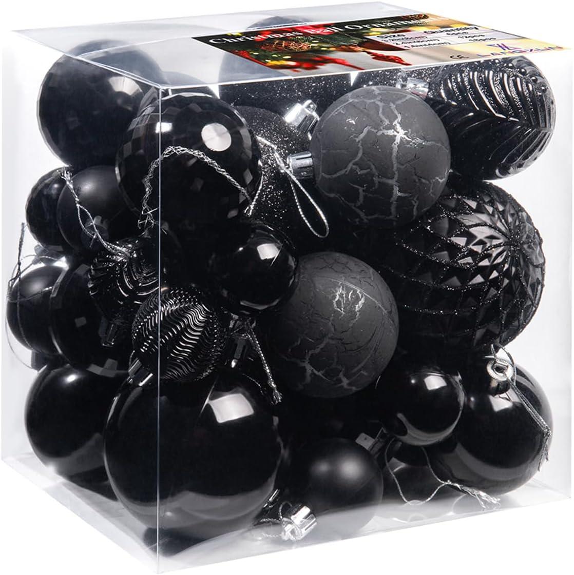 AMIBZ 36-Piece Shatterproof Black,Christmas Balls Set With Hanging Loops For Christmas Tree Decorations