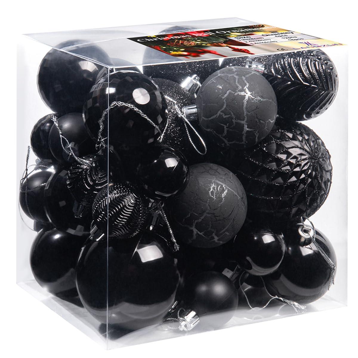 AMIBZ 36-Piece Shatterproof Black,Christmas Balls Set With Hanging Loops For Christmas Tree Decorations