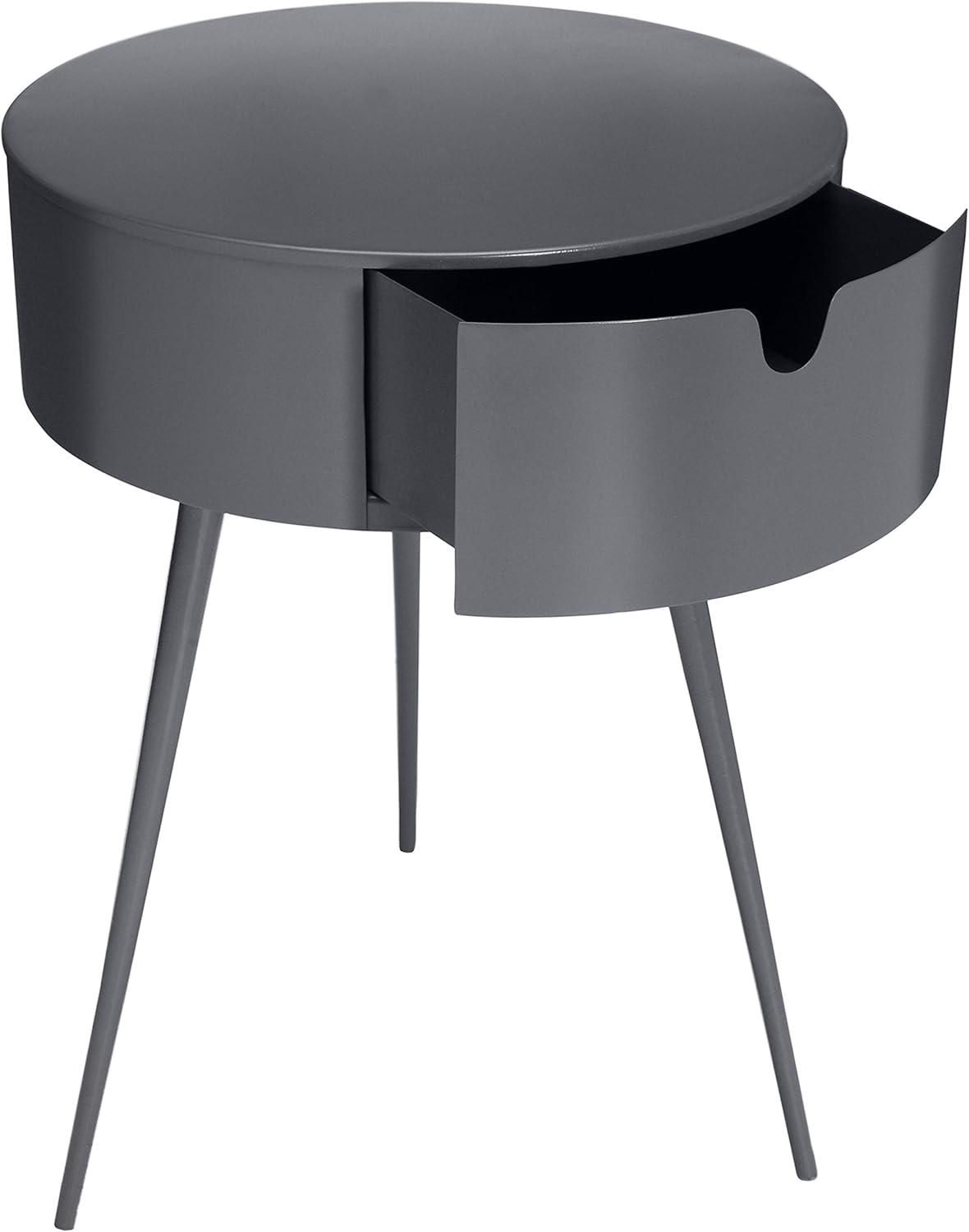 Bali Gray Metal Round Nightstand with Drawer