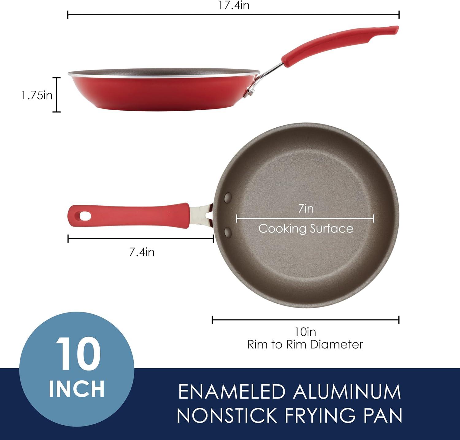 Rachael Ray Cook + Create Aluminum Nonstick Frying Pan 10" Red: Gas & Induction Compatible, Hand Wash, Lifetime Warranty