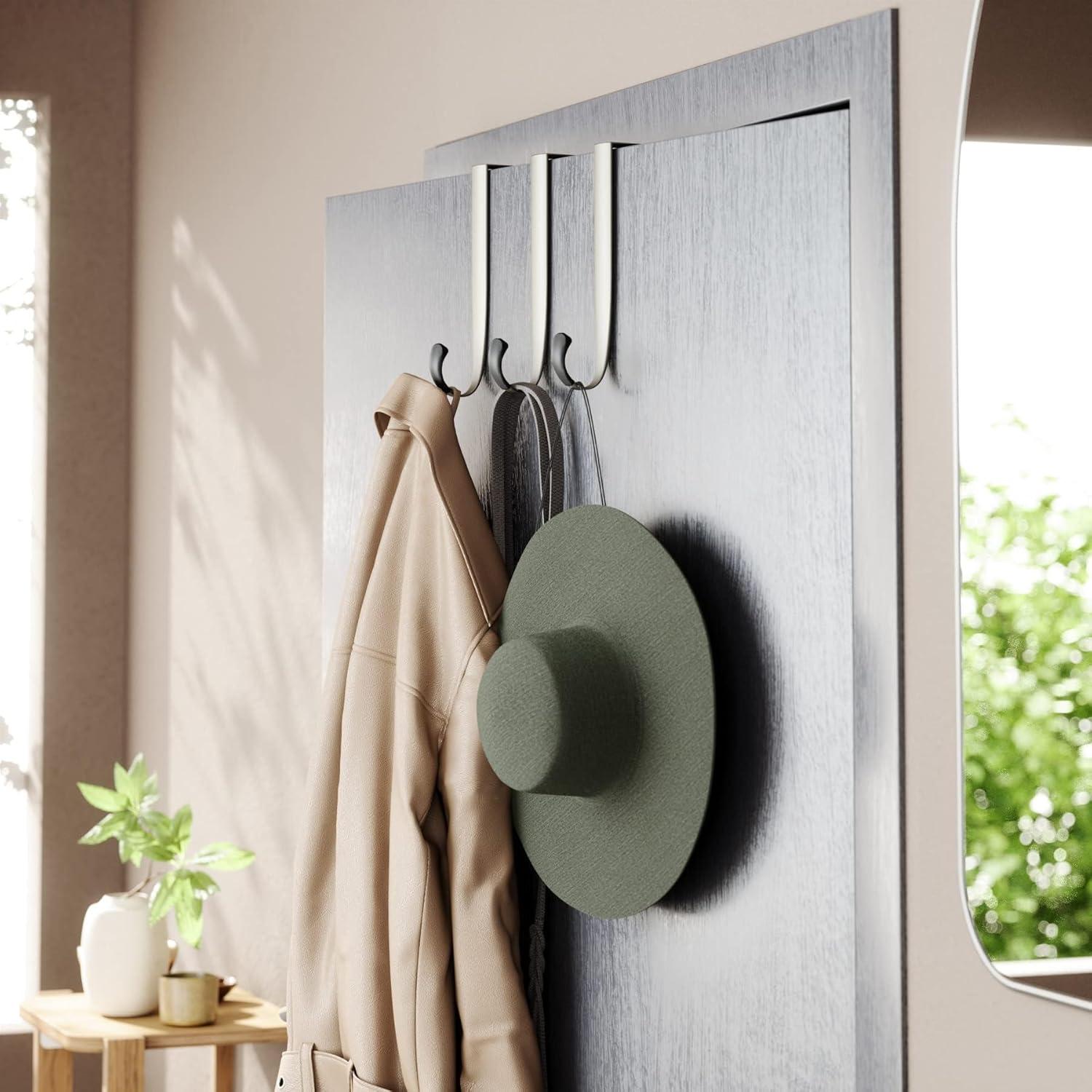 Sleek Nickel and Black Rubber Over-the-Door Triple Towel Hook