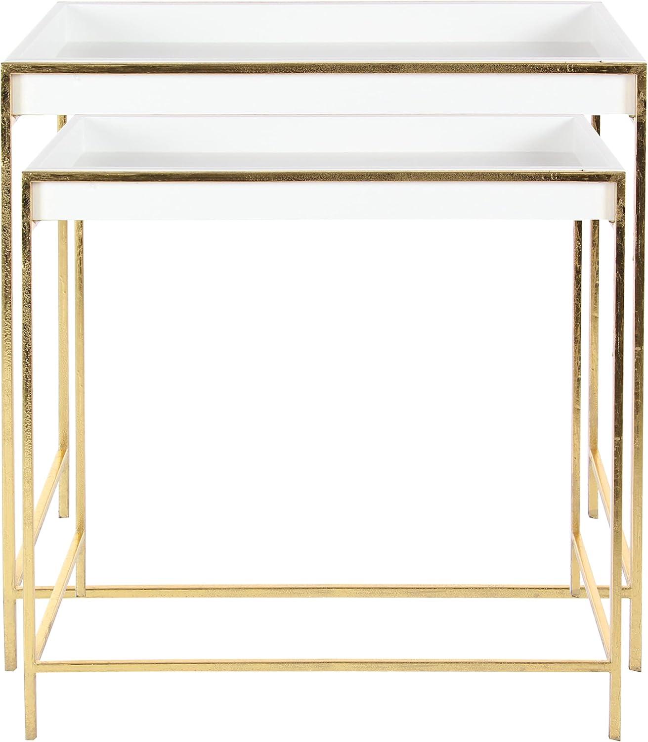 Blaine Wooden Nesting Tray Top Geometric Side End White Accent Table with Gold Metal Legs Set