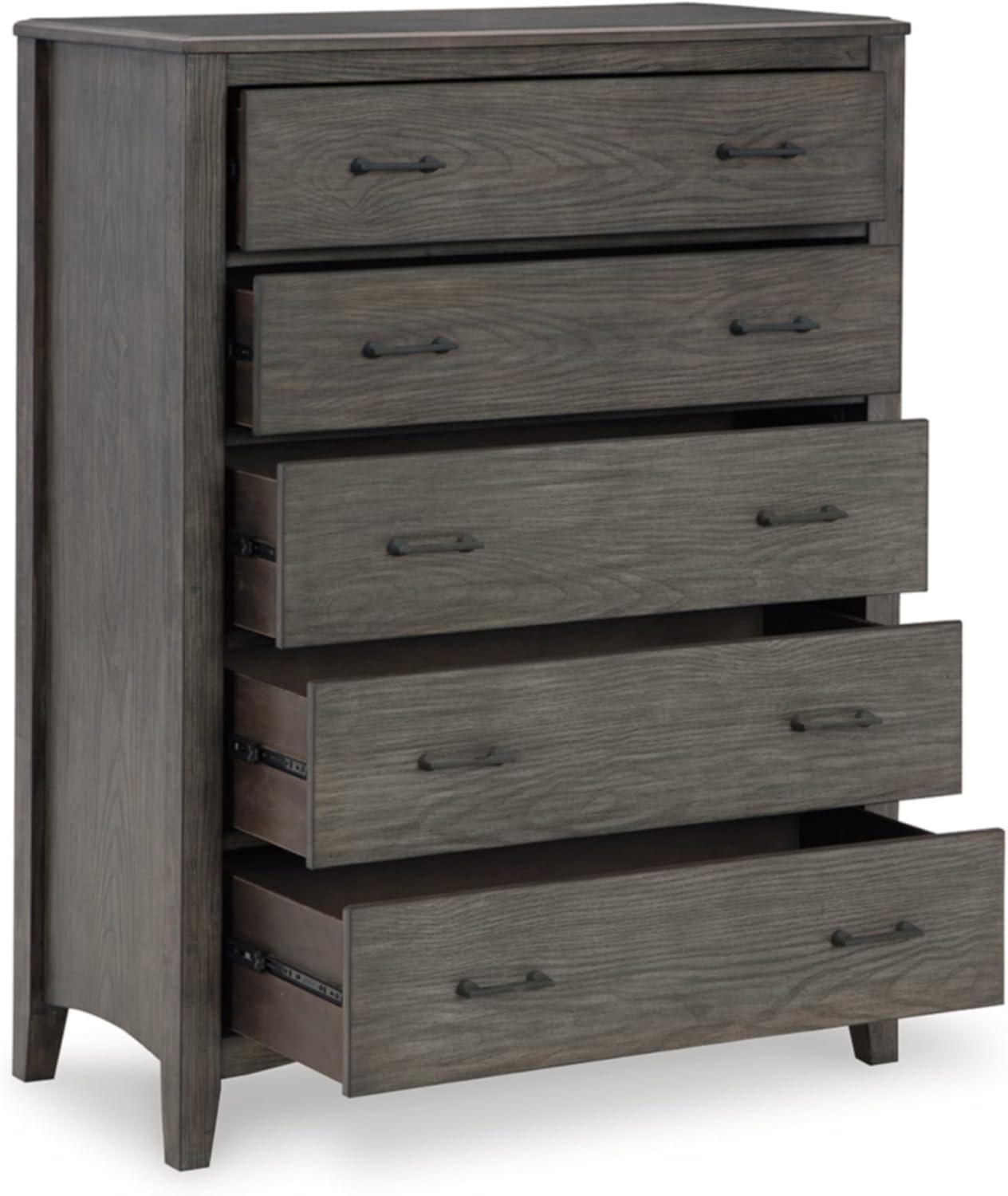 Gray Transitional 5-Drawer Chest with Felt Lined Drawer