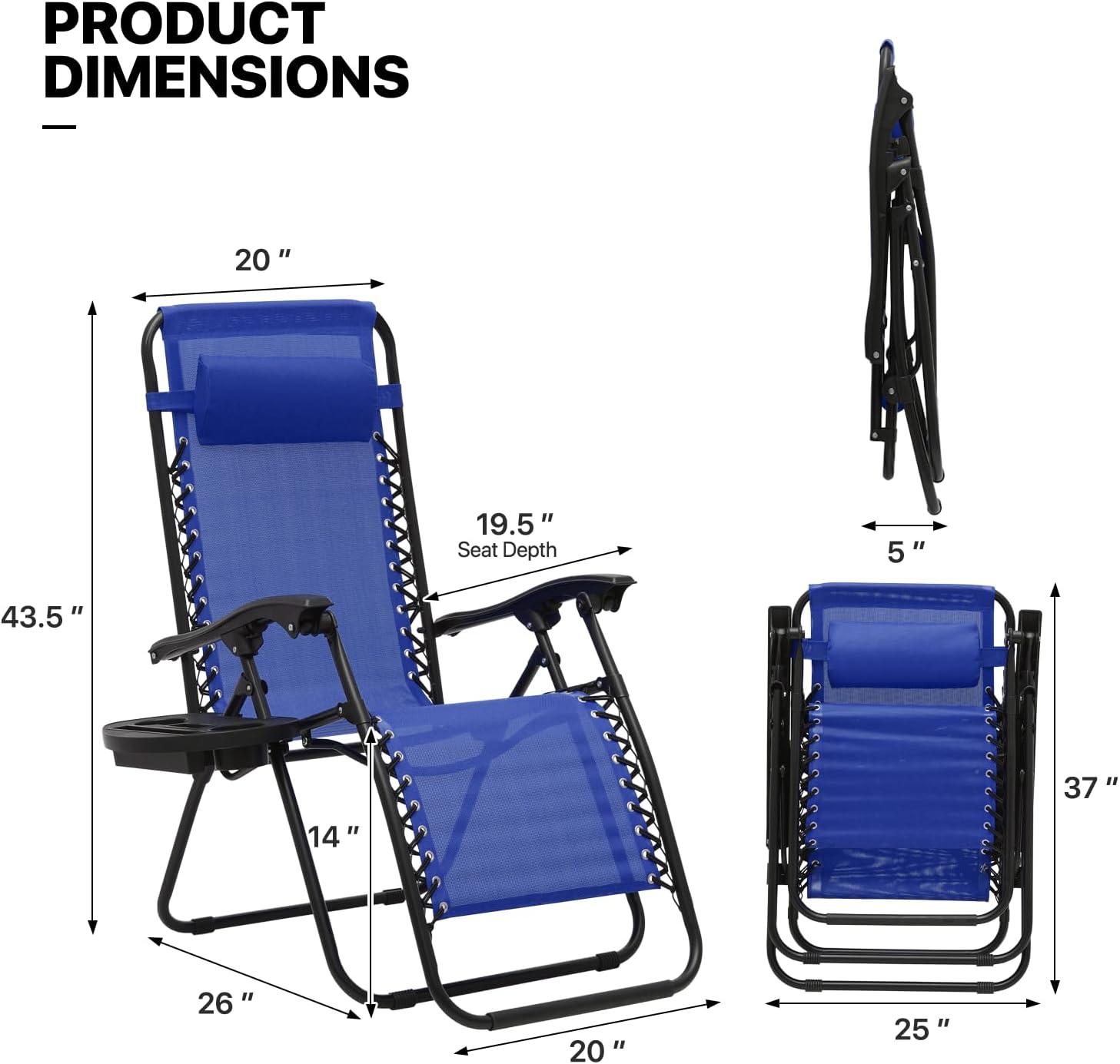 Blue Adjustable Zero Gravity Outdoor Lounger Set with Side Table