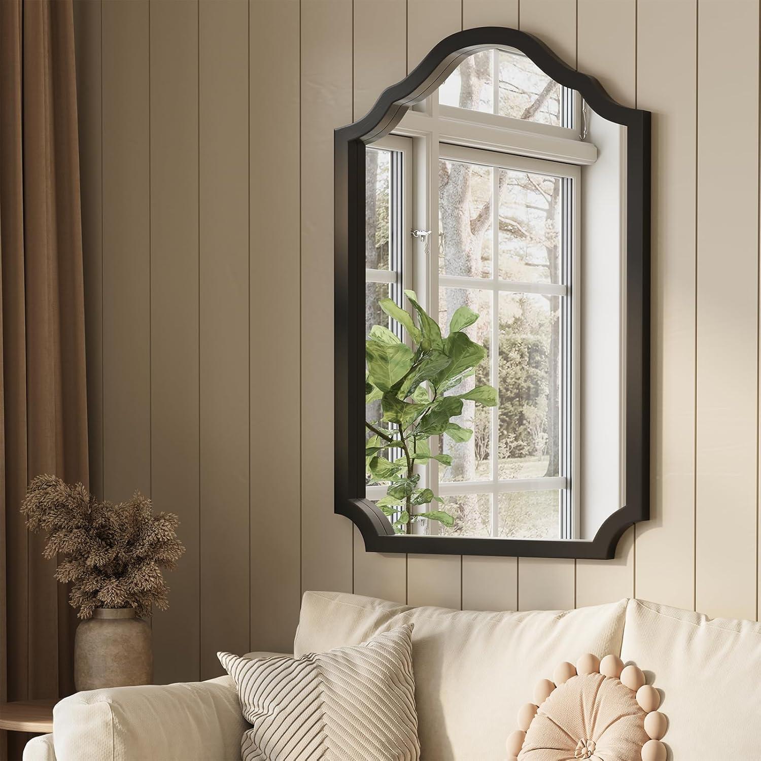 Funtouch Irregular Wall Mirrors 24"x 36" Cloud Shaped Mirrors for Bathroom, Aluminum Alloy Frame Black