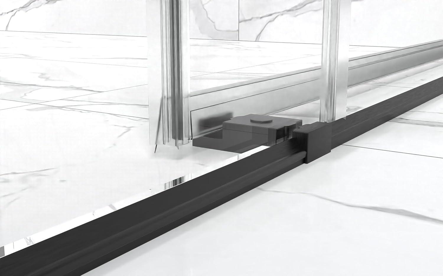 Sunrosa Shower Door 48"×76", Double Sliding Shower Door, Frameless Shower Door with Tempered Glass, Shower Glass Door in Matte Black