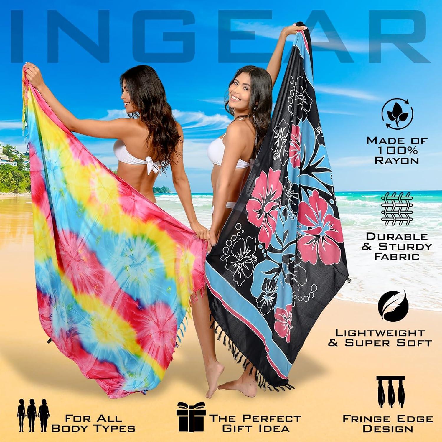 INGEAR Sarong Bathing Suit Cover Up for Women – Long Pareo Beach Wraps, Swimsuit Coverup Skirt, Stylish Bikini Cover Up