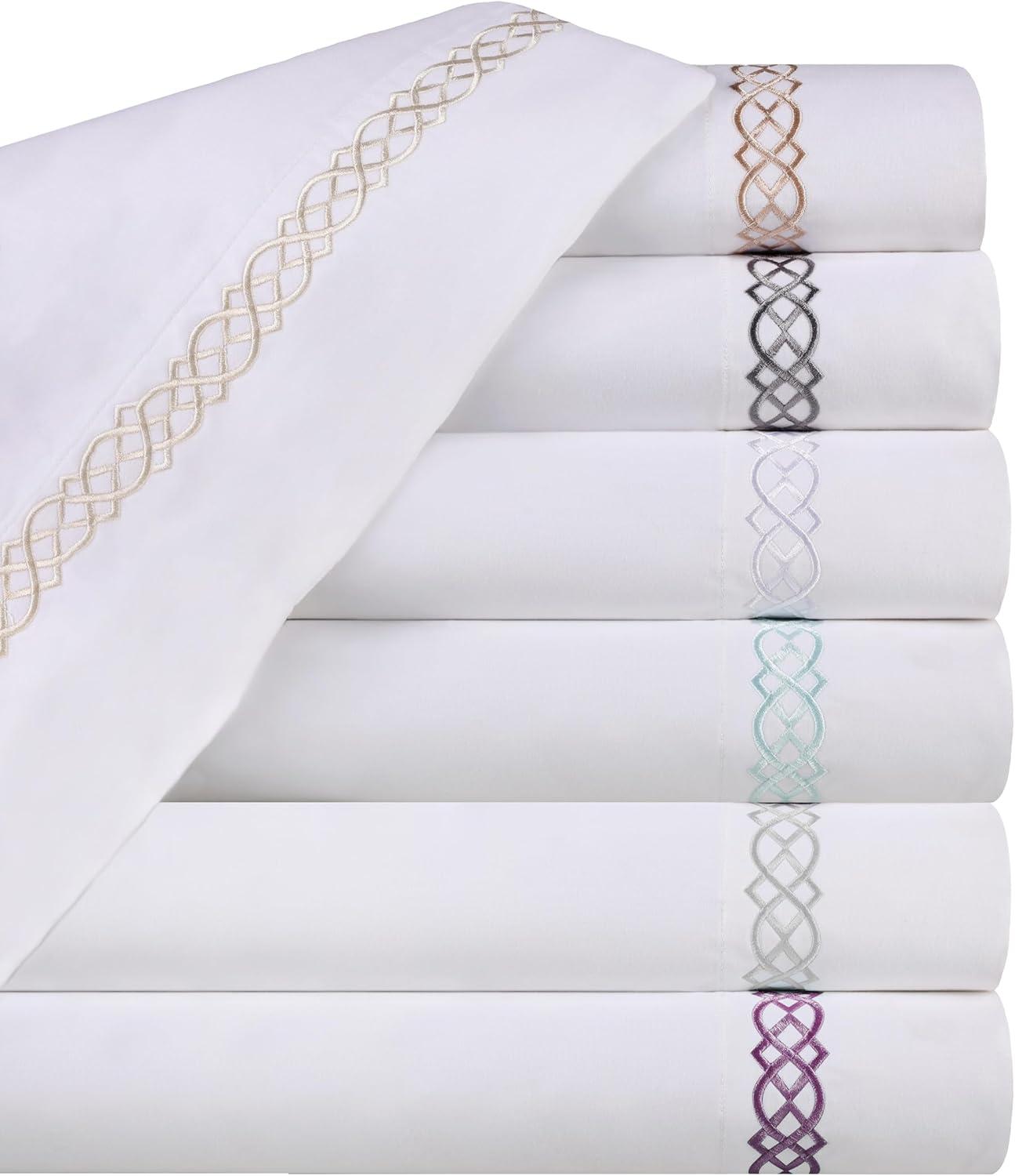 Egyptian Cotton 1000 Thread Count Embroidered Infinity Scroll Pillowcases (Set of 2)