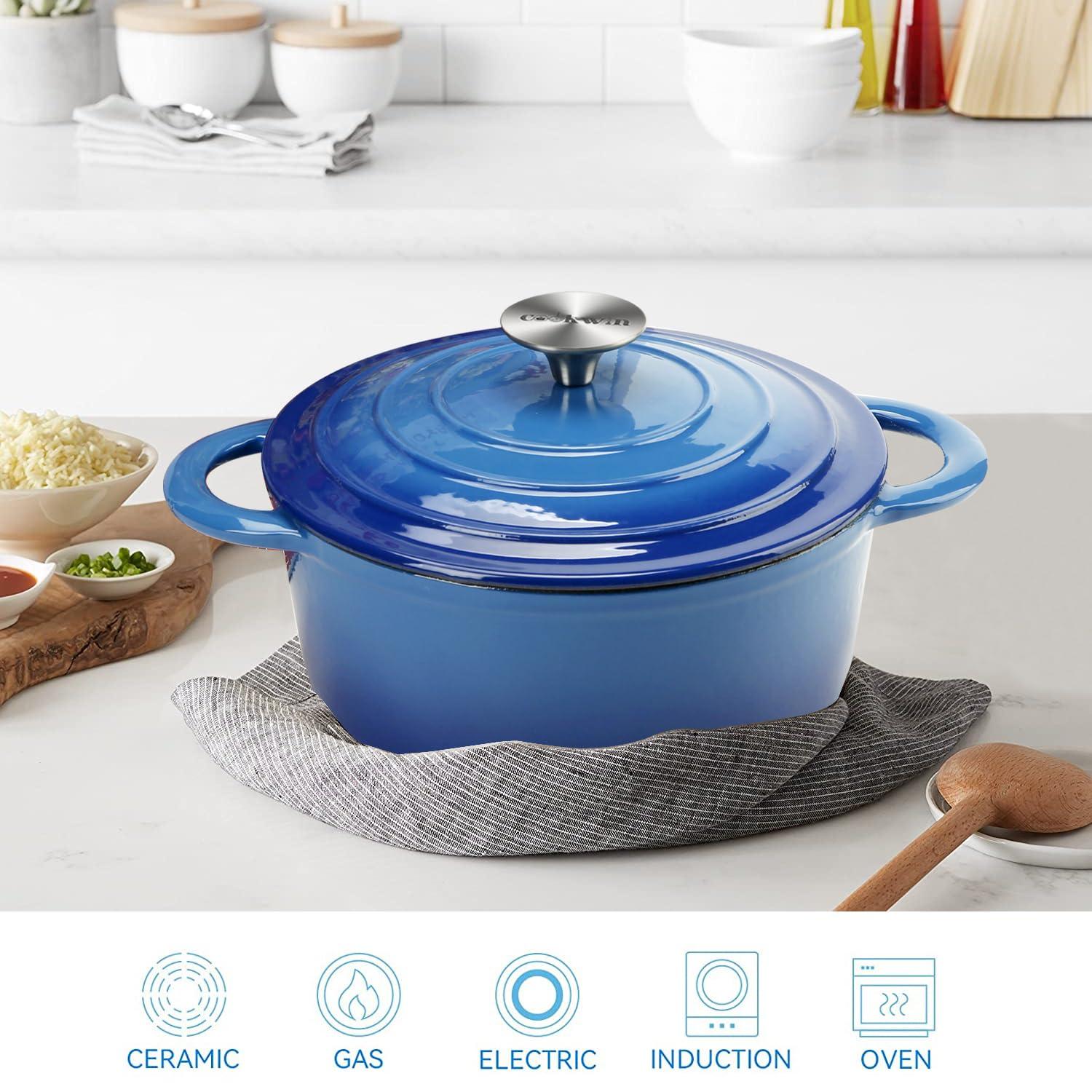 Enameled Cast Iron Dutch Oven with Self Basting Lid Non-stick Enamel Coated Dutch Oven Camping Suitable For Variety Stovetops Dutch Ovens Gifts for Family Blue 3QT