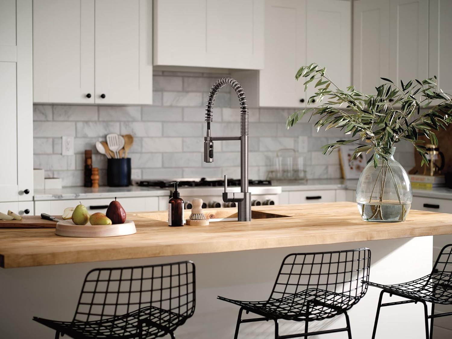 Align One Handle Spring Kitchen Faucet, Modern Single Hole Kitchen Sink Faucet Pulldown Sprayer