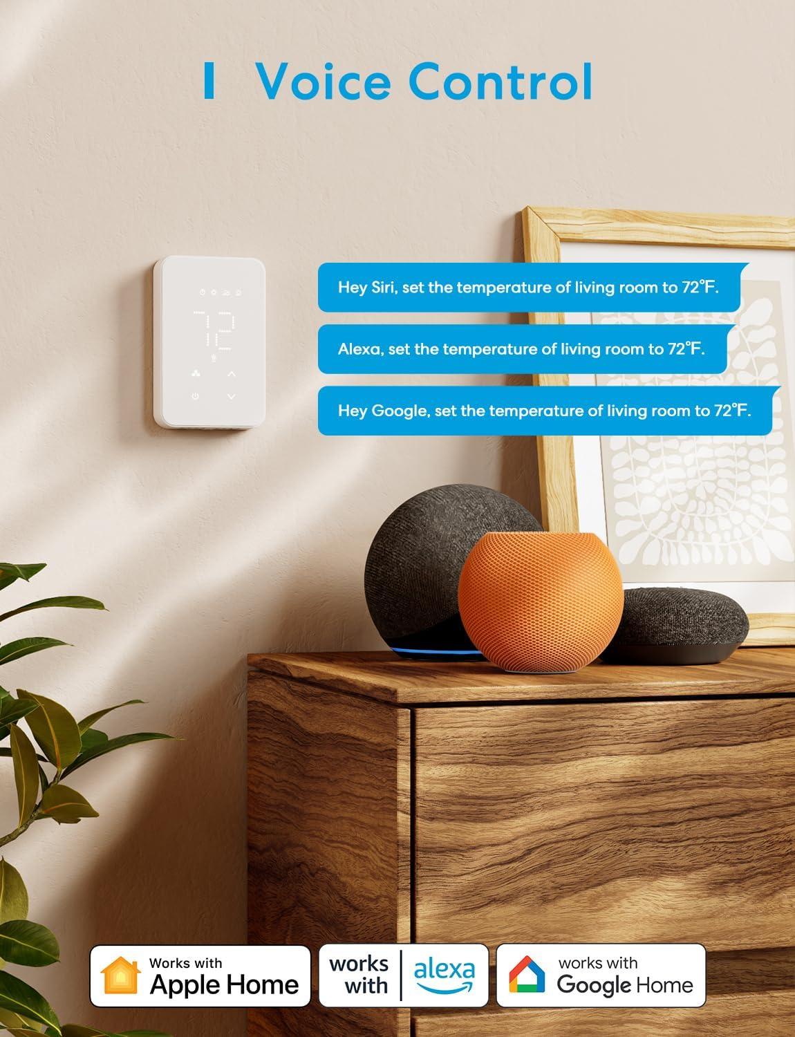 meross Smart Thermostat for Electric Baseboard and in-Wall Heaters Work with HomeKit, Alexa and Google Home, 120V-240V Wi-Fi Programmable Thermostat with Easy Install, Energy Saving, 4 Wires Needed