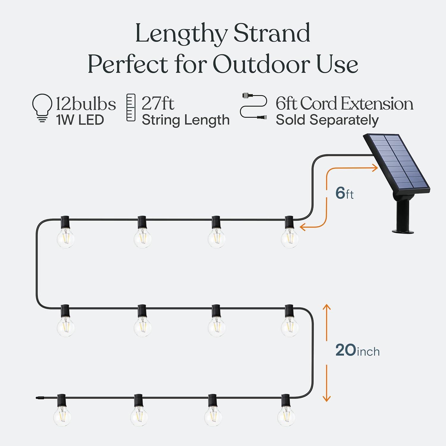 Pro 12-Light 27 ft. Outdoor Solar NonHanging LED 1-Watt G45 3000K Soft White Bulb String Lights