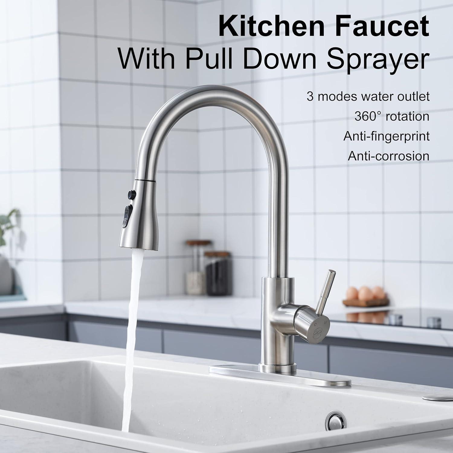 GAGALIFE Single Handle Pull Down Sprayer Kitchen Faucet High Arc Stainless Steel Faucet with 3-Function Sprayer JJL-CL-PT-SDP-C