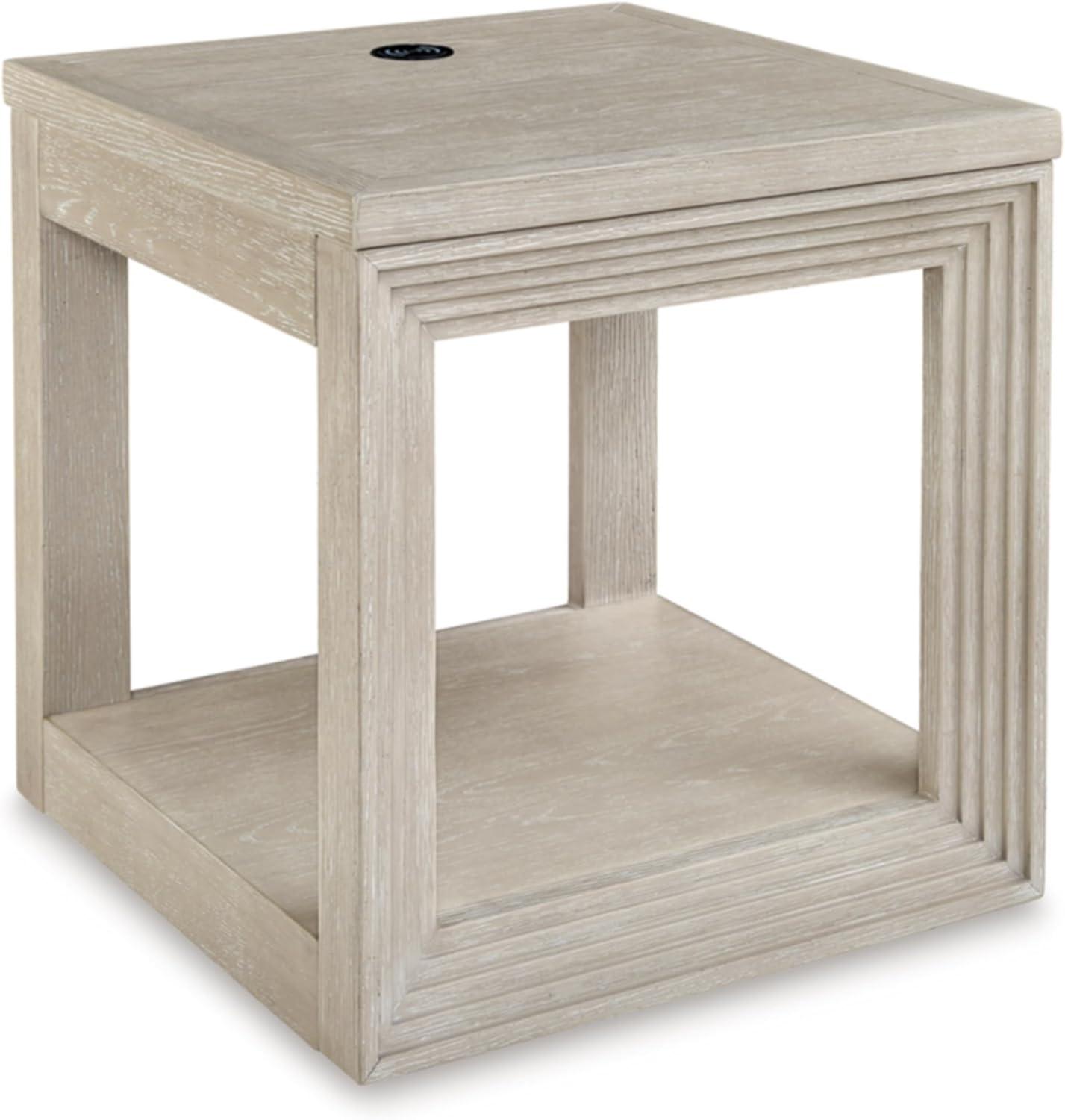 Cream Square Wood End Table with Wireless Charging