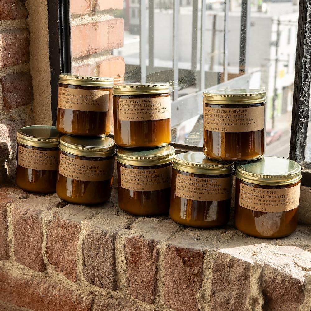 P.F. Candle Co. Large Candle - Golden Coast (12.5 oz Soy Wax, 60-70 Hour Burn Time, Amber Glass Jar)