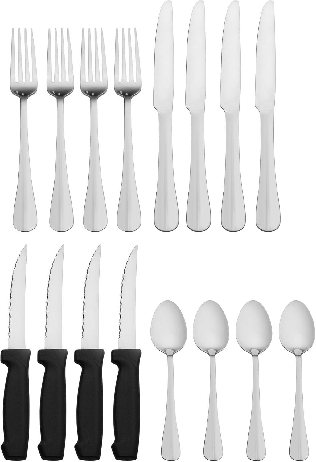 Pfaltzgraff Simplicity 16-Piece 18.0 Flatware Set, Service for 4 with Steak Knives