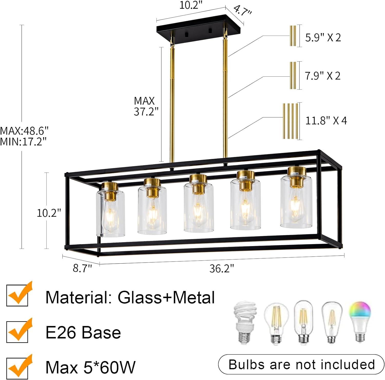 Modern Black and Brass 5-Light Island Chandelier with Glass Shades