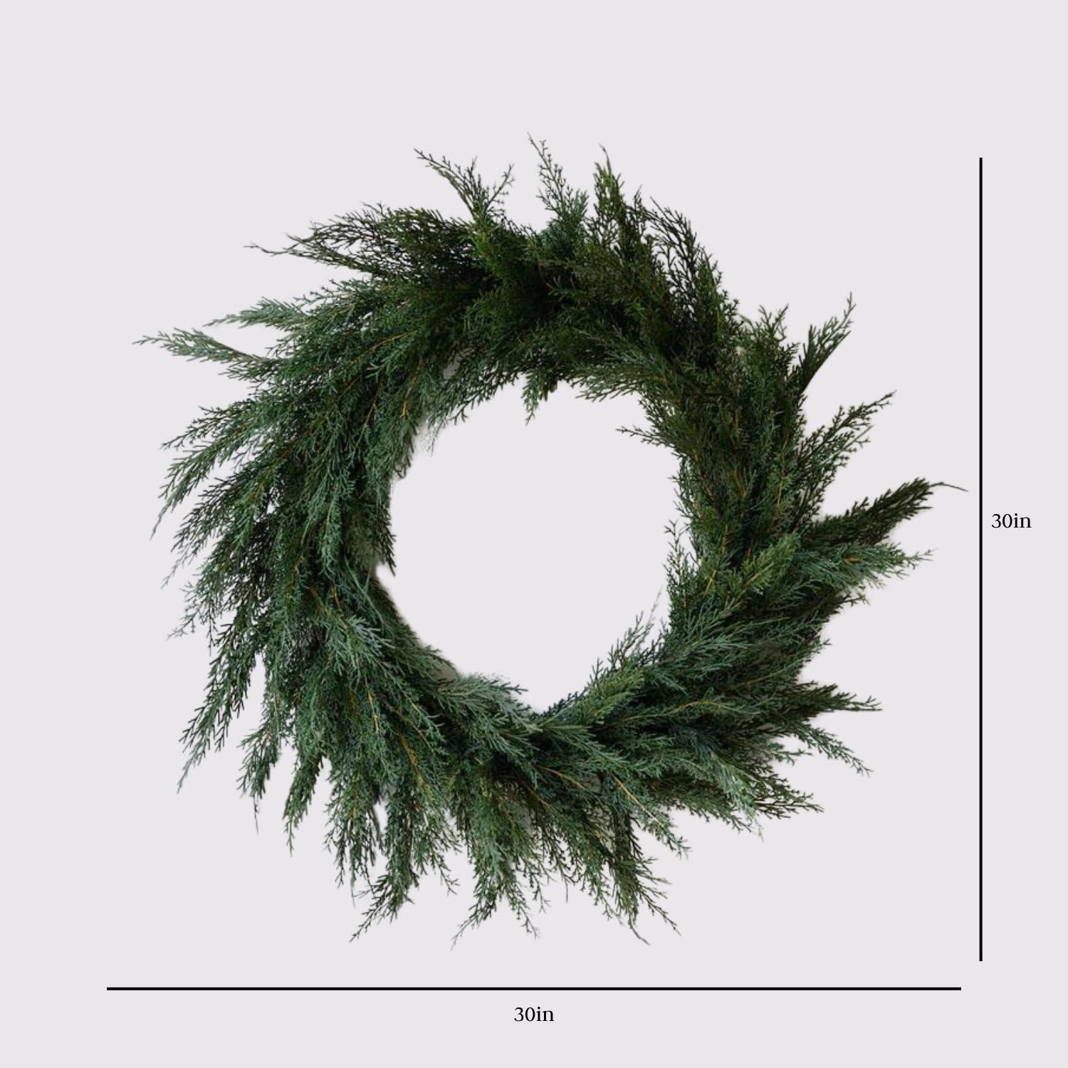 Large 30" Artificial Cedar Christmas Wreath for Indoor and Outdoor