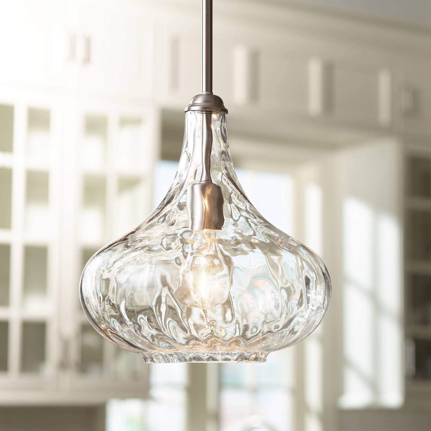 360 Lighting Cora Brushed Nickel Mini Pendant Light 11" Wide Modern Clear Textured Glass Shade for Dining Room House Foyer Kitchen Island Entryway