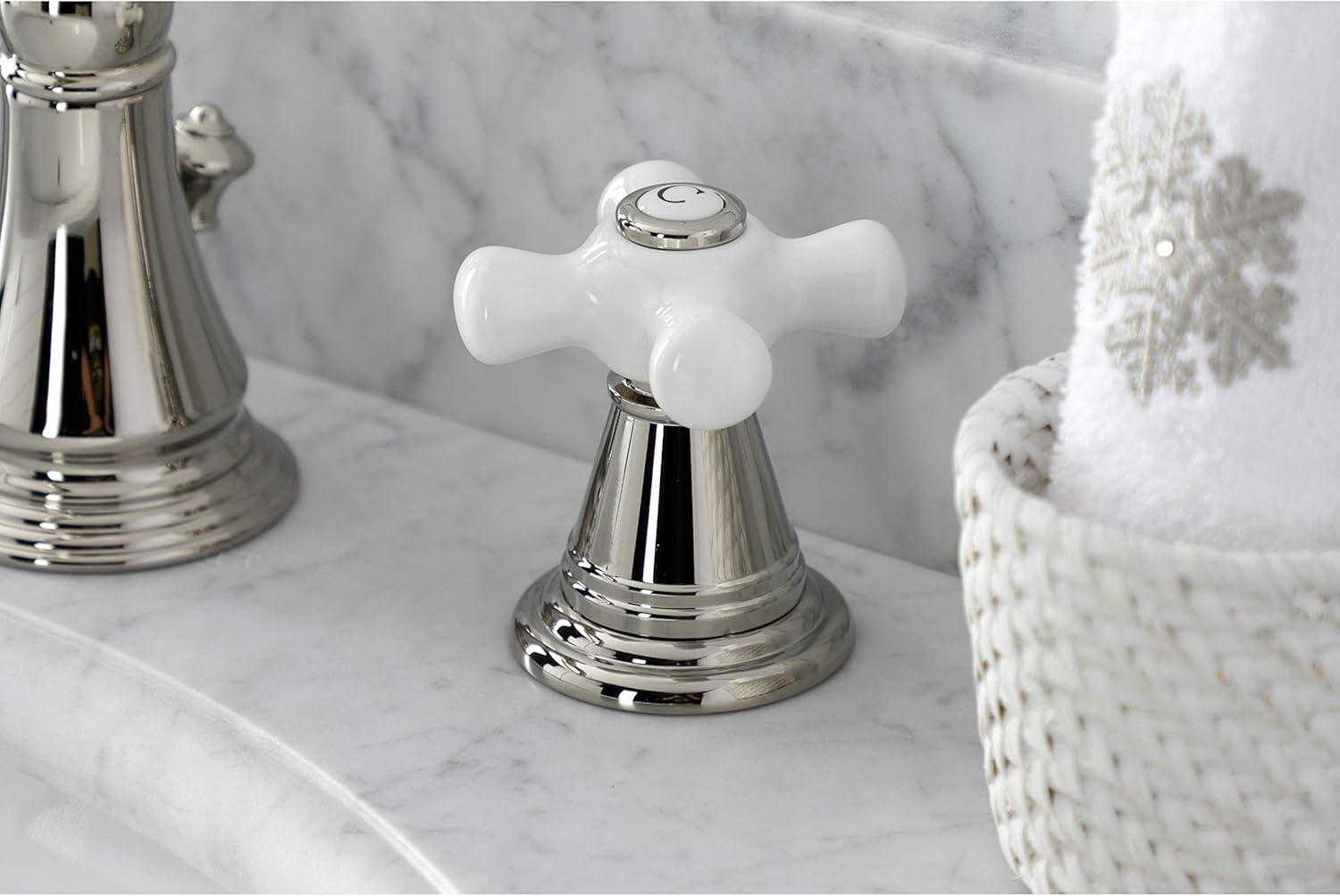 Kingston Brass American Classic Two-Handle 3-Hole Deck Mount Widespread Bathroom Faucet with Pop-Up Drain