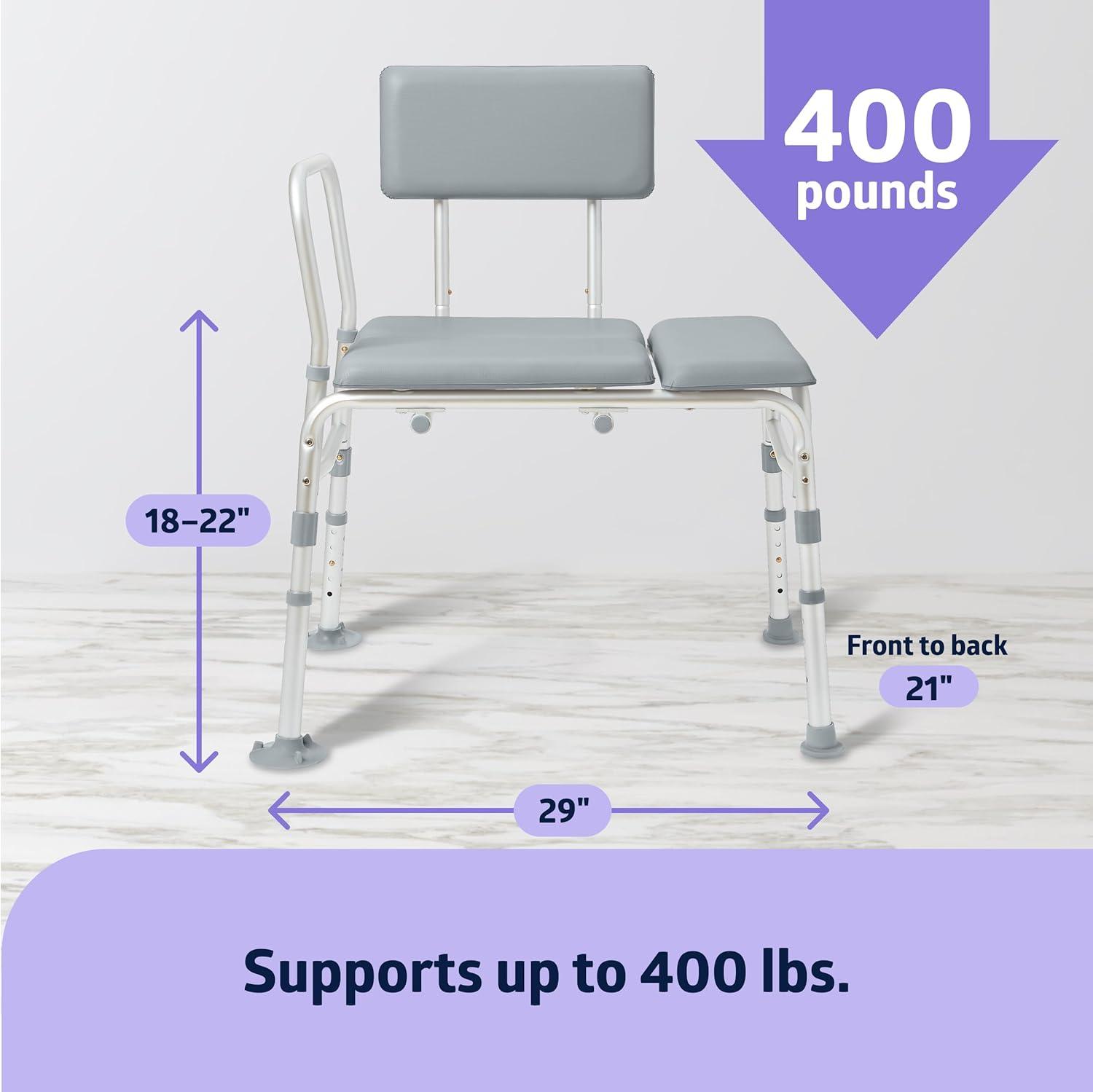 Adjustable Gray Padded Transfer Bench with Arm and Backrest