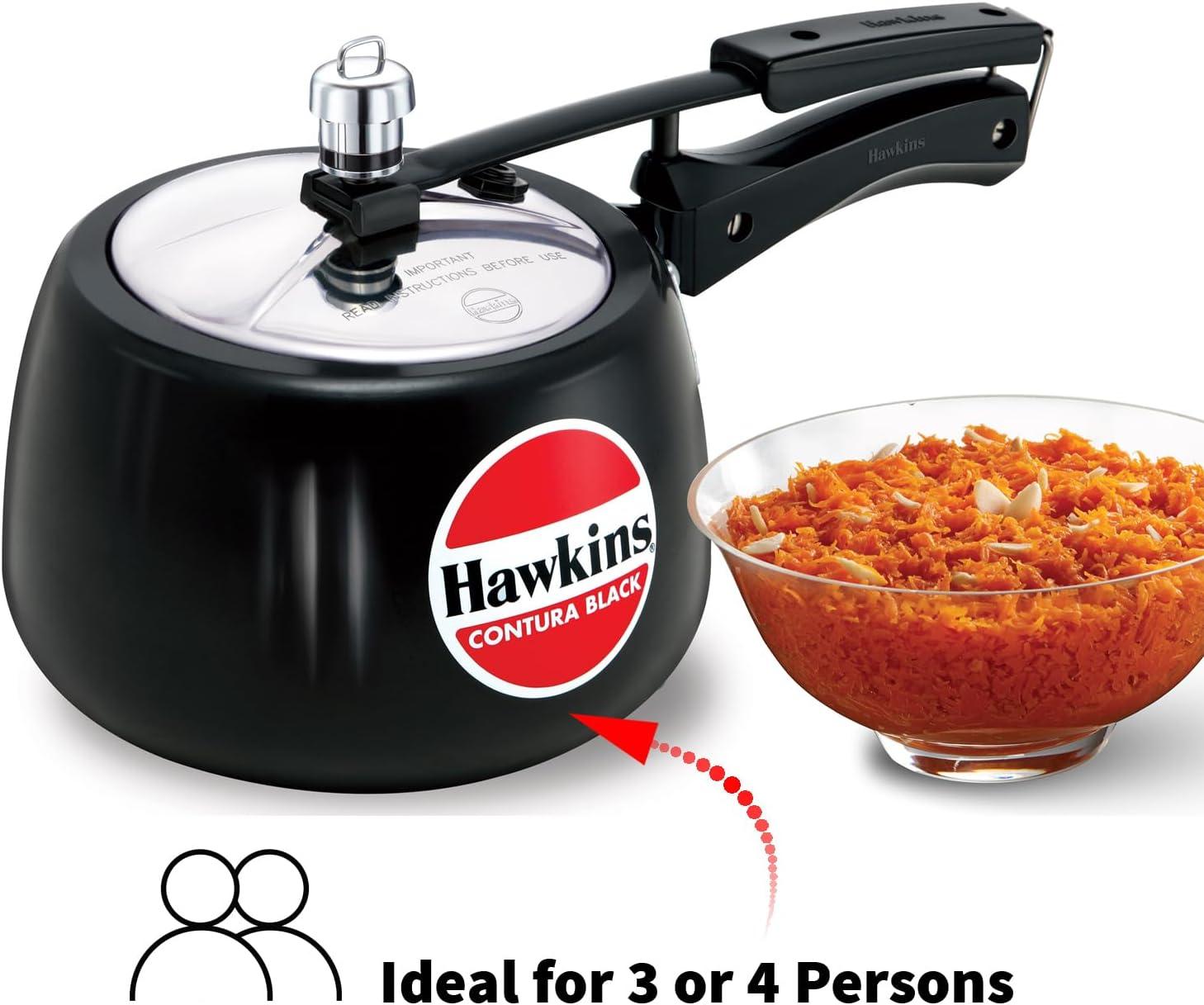 Hawkins 3L Hard Anodized Pressure Cooker: Aluminum, Locking Lid, Cool Touch Handle, Hand Wash, Black