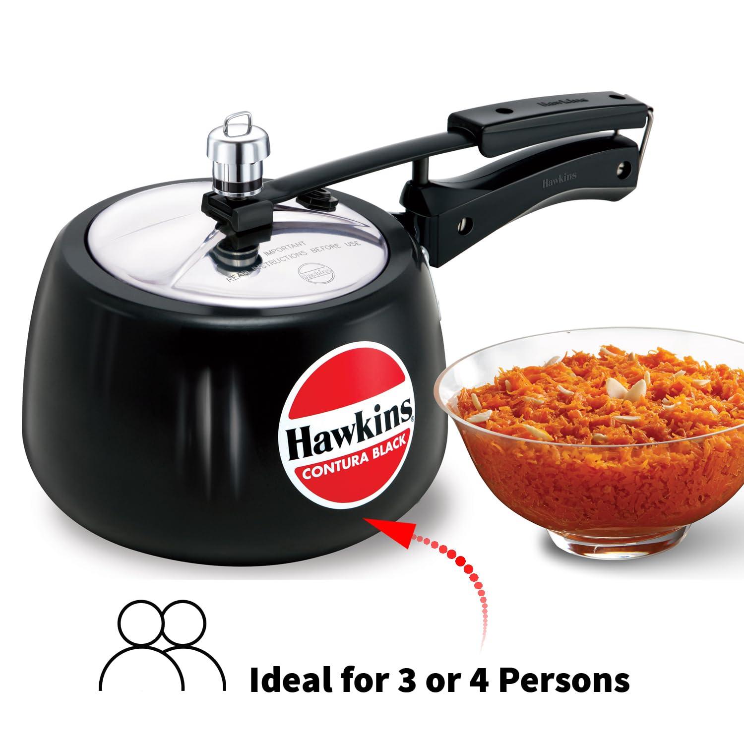 Hawkins 3L Hard Anodized Pressure Cooker: Aluminum, Locking Lid, Cool Touch Handle, Hand Wash, Black