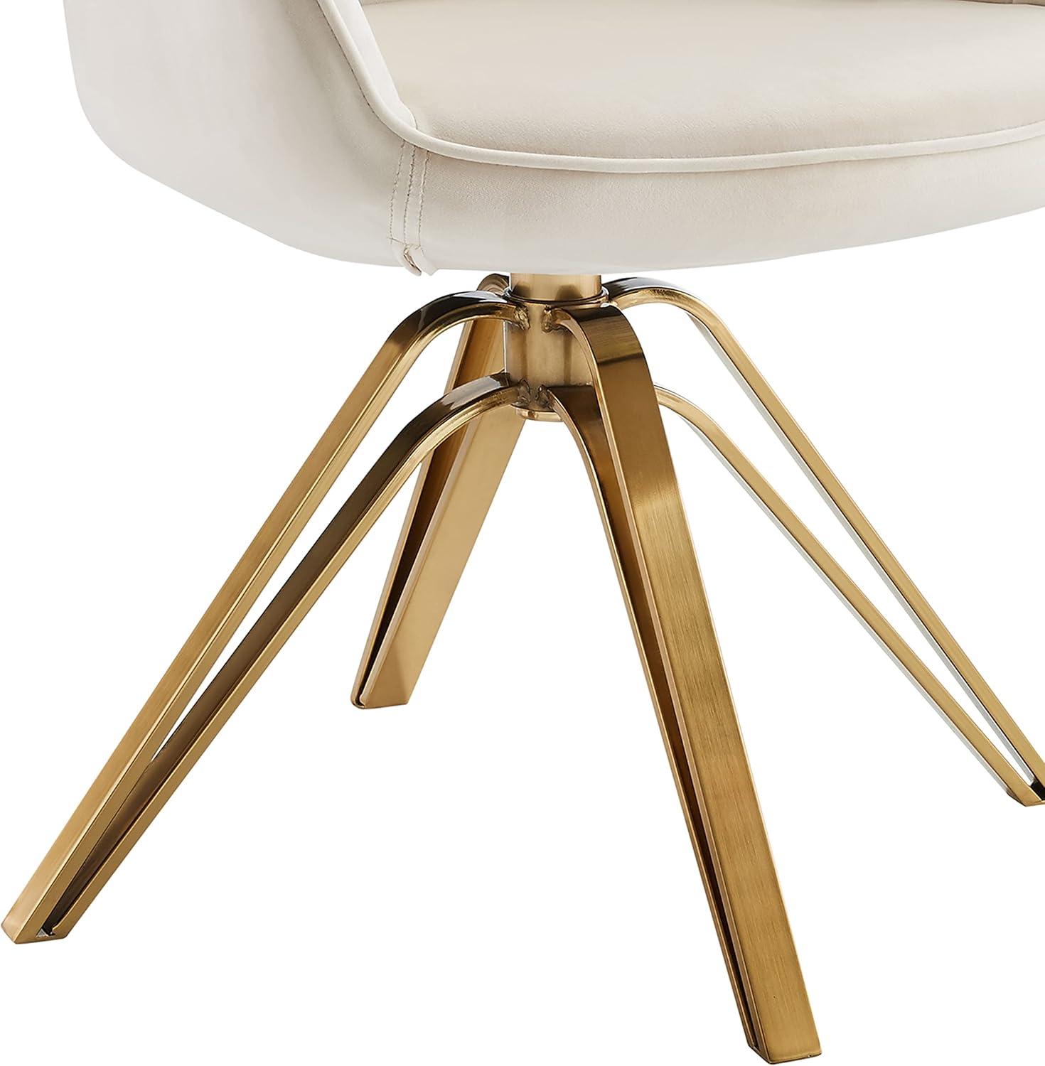 Art Leon Velvet Desk Chair for Office, Swivel Chair with Gold Plated Legs,Off-White