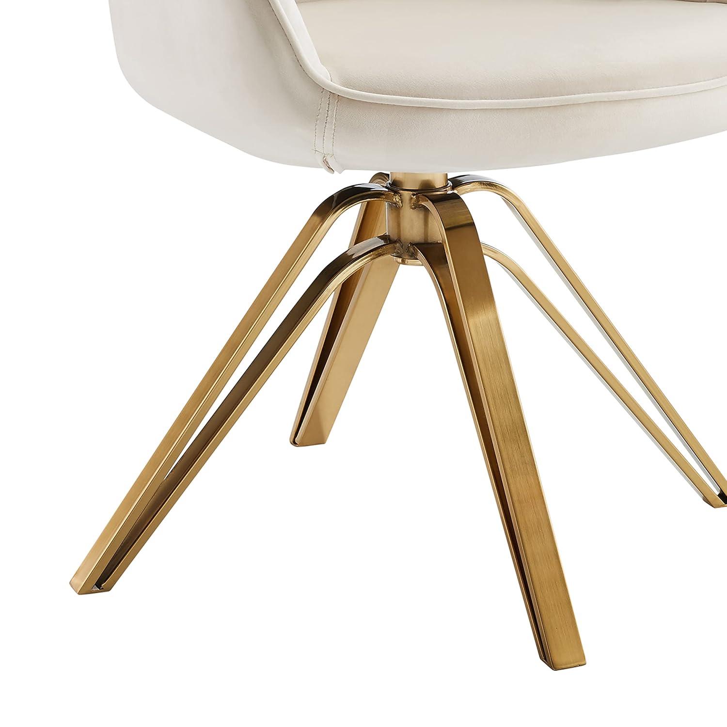 Art Leon Comfortable Velvet Swivel Accent Armchair with Golden Legs, Off White