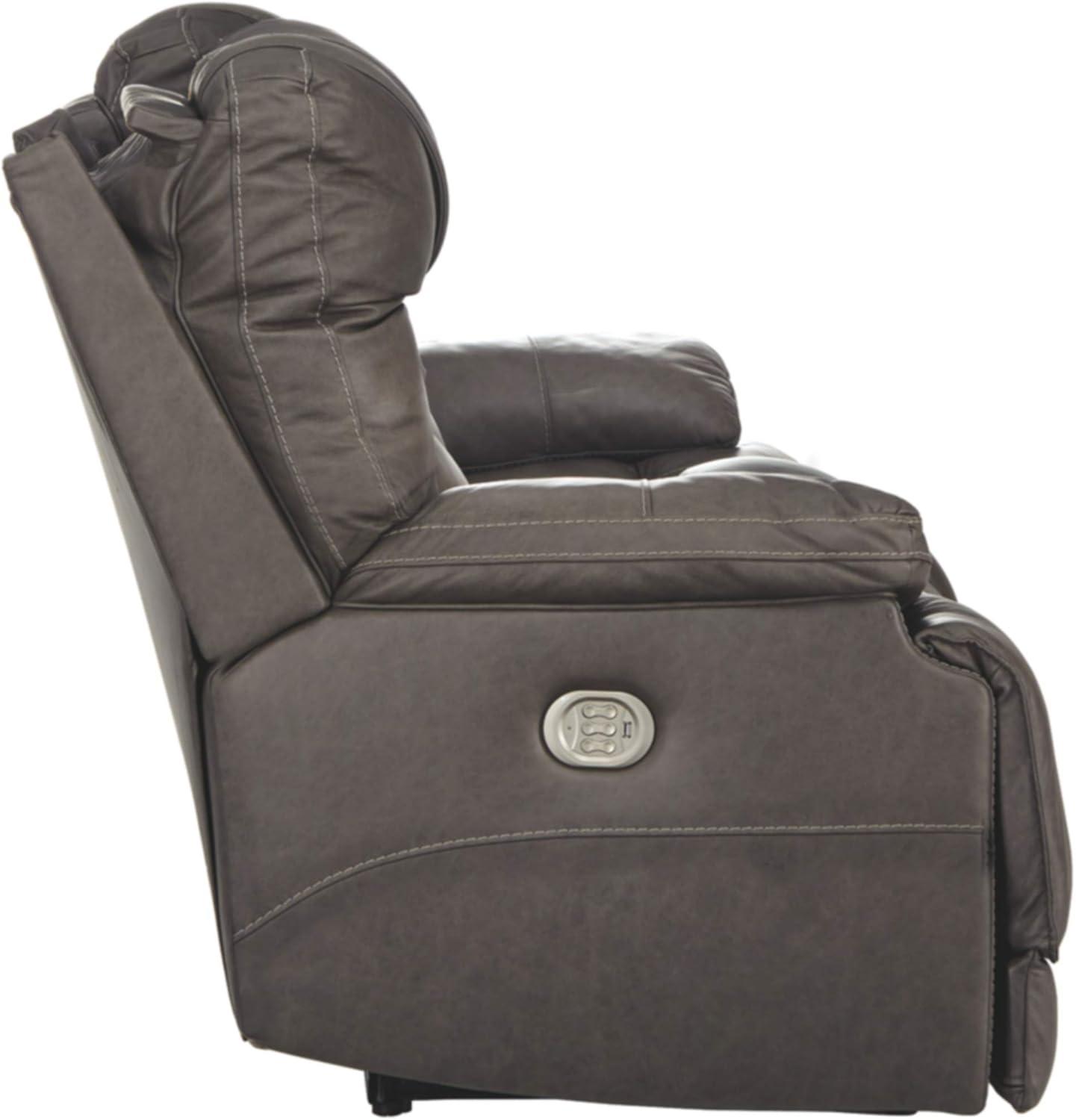 Signature Design by Ashley Wurstrow Leather Power Reclining Sofa in Smoke