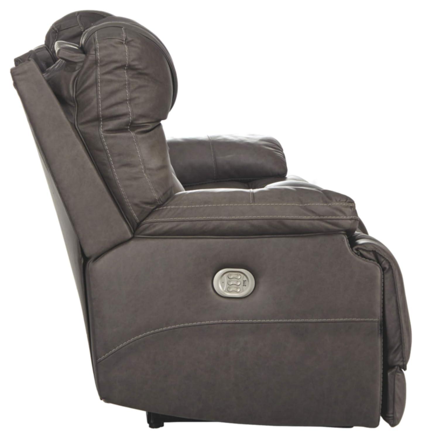 Signature Design by Ashley Wurstrow Leather Power Reclining Sofa in Smoke